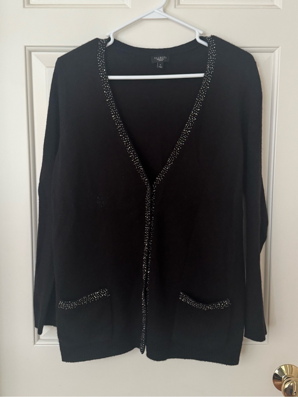 Talbots Black Beaded Trip Cardigan